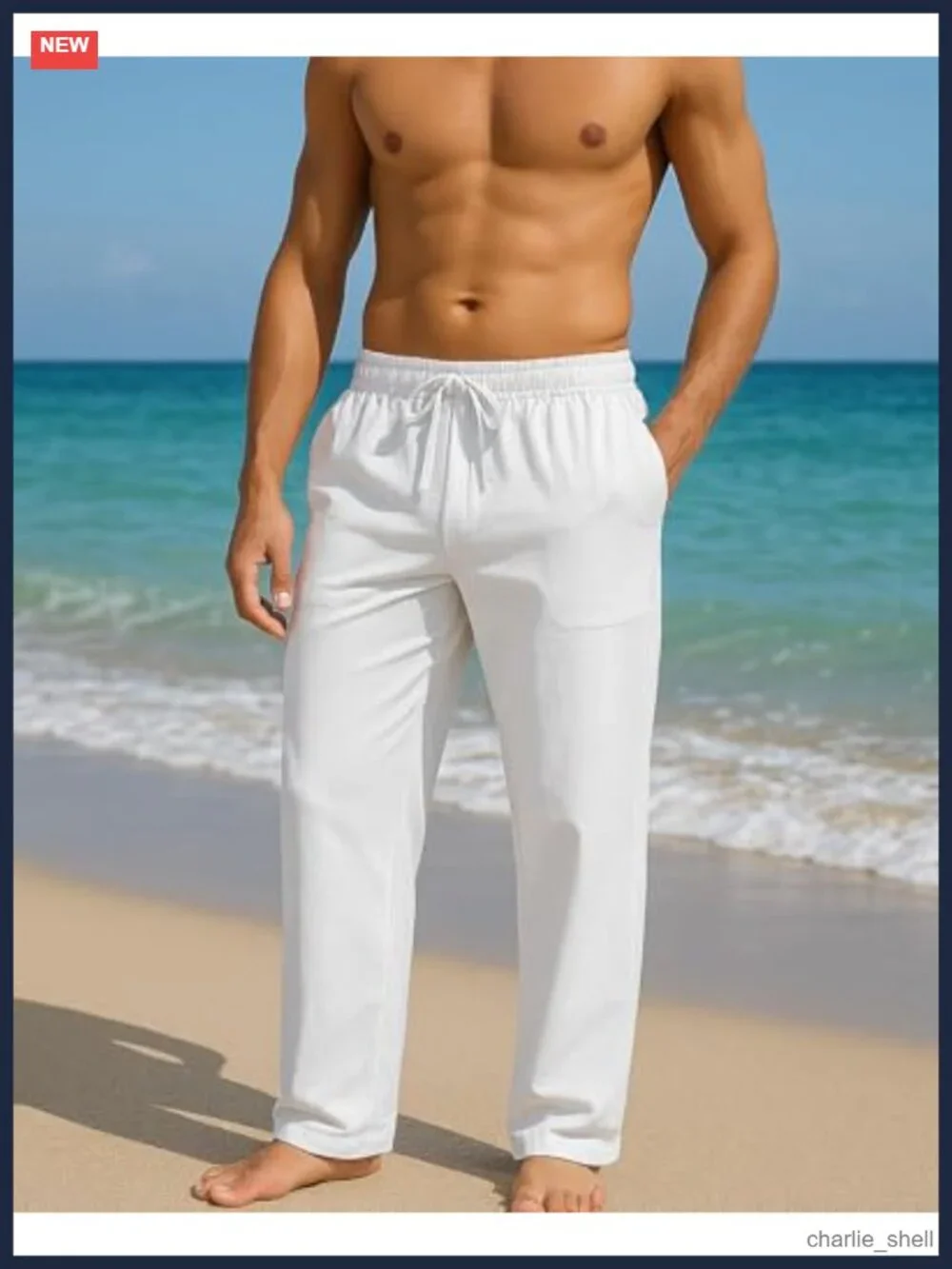 Mens Cotton Linen Pants Casual Drawstring Joggers with Pockets